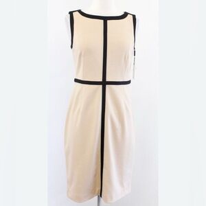 Calvin Klein Colorblock Sleeveless Dress Khaki Black Size 8 Petite HSH